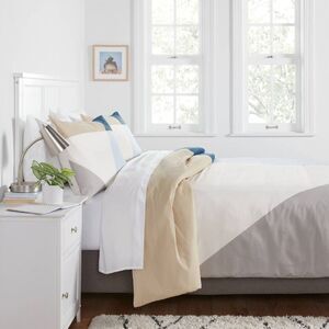 Full/Queen Cotton Blend Sateen Duvet Cover And Sha Ivory/White/Sage Green