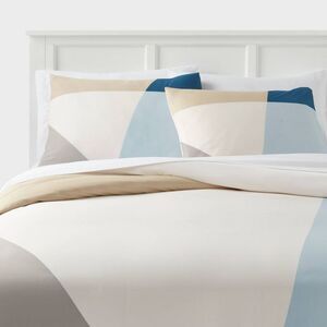 Full/Queen Cotton Blend Sateen Duvet Cover and Sha Ivory/White/Sage Green