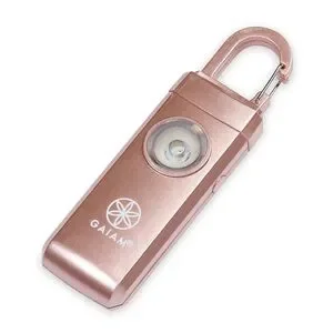 GAIAM Safety Alarm Keychain Rose Gold Strobe Light Backpack Charm NWT