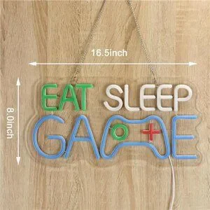 Game Room Decor EAT SLEEP GAME LED Neon Sign Bar Man Cave Bedroom Art Gaming NEW