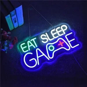 Game Room Decor EAT SLEEP GAME LED Neon Sign Bar Man Cave Bedroom Art Gaming NEW