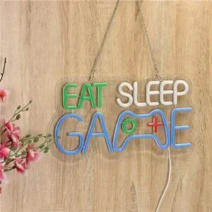 Game Room Decor EAT SLEEP GAME LED Neon Sign Bar Man Cave Bedroom Art Gaming NEW