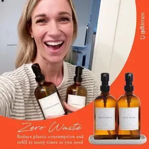 Gdtimes Dispenser Set With Labels - Amber Bottles With Black Pumps 17 Oz
