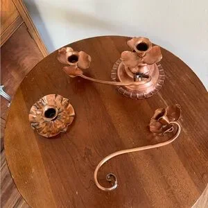 Georgian Copper Candelabra Twist 3 Candlestick Holders Rose Flower Broken