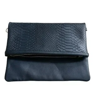 GIGI New York Navy Embossed Python Leather Tassel Clutch