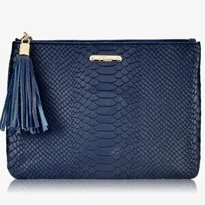 GIGI New York Navy Embossed Python Leather Tassel Clutch