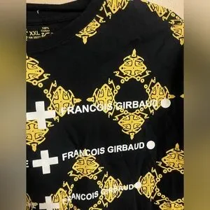 Girbaud Paris All Over Print Black Yellow Short Sleeve Shirt Size XXL