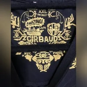 Girbaud Paris All Over Print Black Yellow Short Sleeve Shirt Size XXL