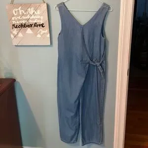 Girl's Zara Kids Denim Tie Jumper Jumpsuit Sz 13-14