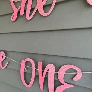 Girls First Birthday Decor Banner & Cake Candle