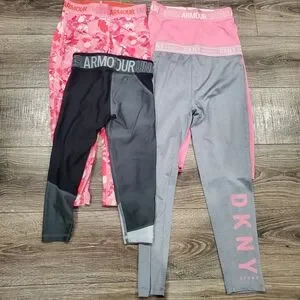 Girls Leggings Size 10-12 Under Armour and DKNY Kids Leggings 4 Pieces