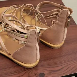 Girls' Zipper Metallic Ankle Strap Sandals (Size 4)