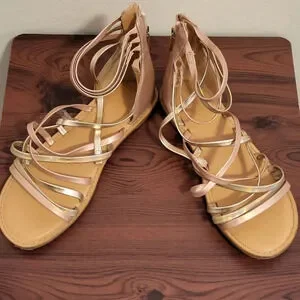 Girls' Zipper Metallic Ankle Strap Sandals (Size 4)