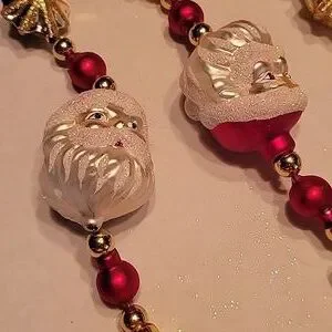 Glass Molded Shimmery Santa Face/Gold Star Christmas Tree Garland