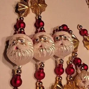 Glass Molded Shimmery Santa Face/Gold Star Christmas Tree Garland