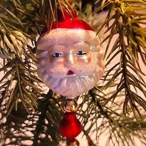 Glass Molded Shimmery Santa Face/Gold Star Christmas Tree Garland