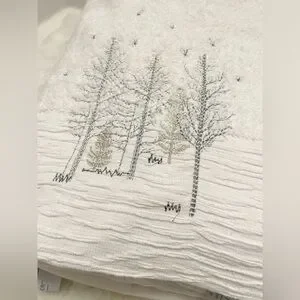 Glitz + Glimmer Christmas Winter Tree Embroidered Bathroom Hand Towel Set