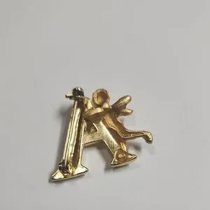 Gold Angel Letter A Brooch