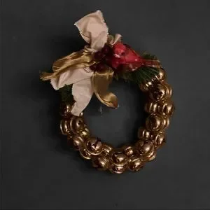 Gold Mini Jingle Bell Wreath Robin Christmas Door Decor Holiday Vintage