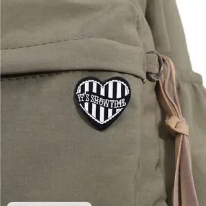 Goth Beetlejuice Heart Pin ”it’s Showtime ” Tim Burton fun