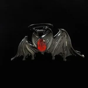 Goth Vampire Bat Wing Hair Clip Red Stone accent Engraved detaili…