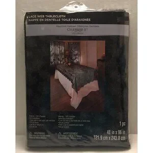 Gothic Black Lace Tablecloth Spider Web Bats Table Cloth Halloween Party Spooky