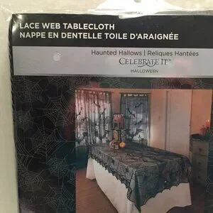 Gothic Black Lace Tablecloth Spider Web Bats Table Cloth Halloween Party Spooky