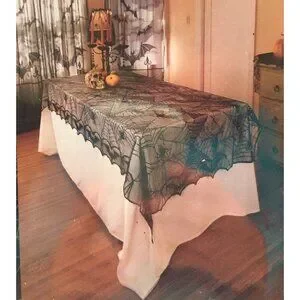 Gothic Black Lace Tablecloth Spider Web Bats Table Cloth Halloween Party Spooky