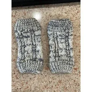 Gray Cream Knit Cotton Pet Leg Warmers Size S