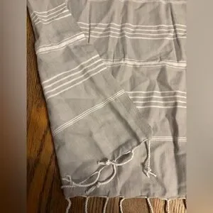 Gray Striped Towel With Fringe