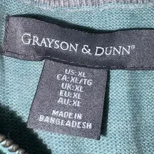 Grayson & Dunn Men's XL Quarter Zip Pullover Sweater 100% Cotton Teal Green