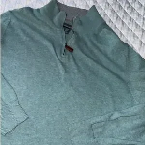 Grayson & Dunn Men's XL Quarter Zip Pullover Sweater 100% Cotton Teal Green