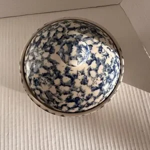 Grease Pot Folk Craft Sponge Stonewear‎ Blue Hearts By Tienshan Ceramic