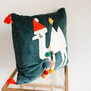 Green Christmas Pillow Opalhouse X Jungalow Camel 18"x18" With PomPoms Santa Hat