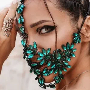 Green Crystal Face Mask Halloween Mask Women Masquerade Rhinestone Face Jewelry