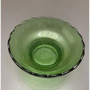 Green Glass Dish Bowl Vintage 50's E.O. Brody CO. M2000 Cleveland Ohio Scalloped