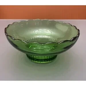 Green Glass Dish Bowl Vintage 50's E.O. Brody CO. M2000 Cleveland Ohio Scalloped
