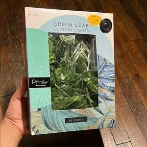 Green Leaf Curtain Lights - Warm White