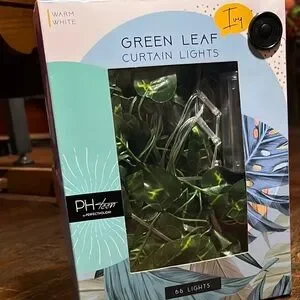 Green Leaf Curtain Lights - Warm White