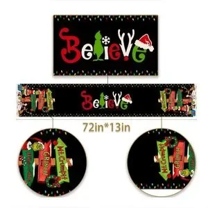 Grinch Christmas Table Runner Merry Christmas Winter Holiday Party Decorations