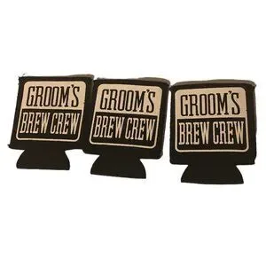 GROOMS BREW CREW Coolies Foam Collapsible Slim *Two Sets Of 3* O/S Black White