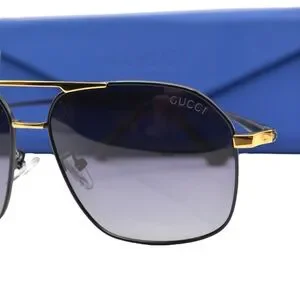 Gucci Aviator Sunglasses Black & Gold Gray Gradient Double Bridge