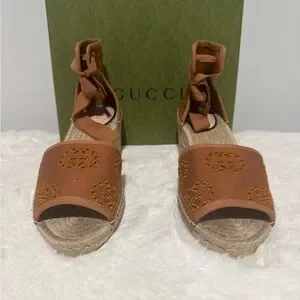 Gucci Brown Lace-Up Espadrille Wedges
