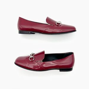 GUCCI Kira Horsebit Red Loafer Size 38.5 Glossy Patent Leather Slip On Flats