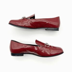 GUCCI Kira Horsebit Red Loafer Size 38.5 Glossy Patent Leather Slip On Flats