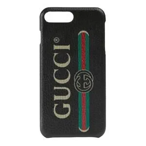 GUCCI Printed Logo Leather iPhone 8 Plus Case Black w/ Gift Box 549078-572353