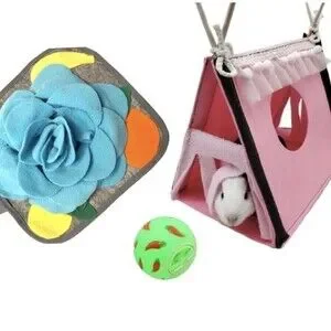Guinea Pig Bundle Small Pet Hide Pink Felt Tent Snuffle Mat And Treat Ball