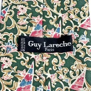 GUY LAROCHE PARIS SILK TIE Floral Wind Surfing Print Green