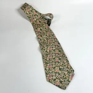 GUY LAROCHE PARIS SILK TIE Floral Wind Surfing Print Green