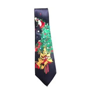 Hallmark Holiday Traditions‎ Christmas Tie 100% Silk By MMG Navy Blue